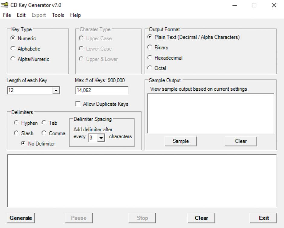 CD Key Generator main screen