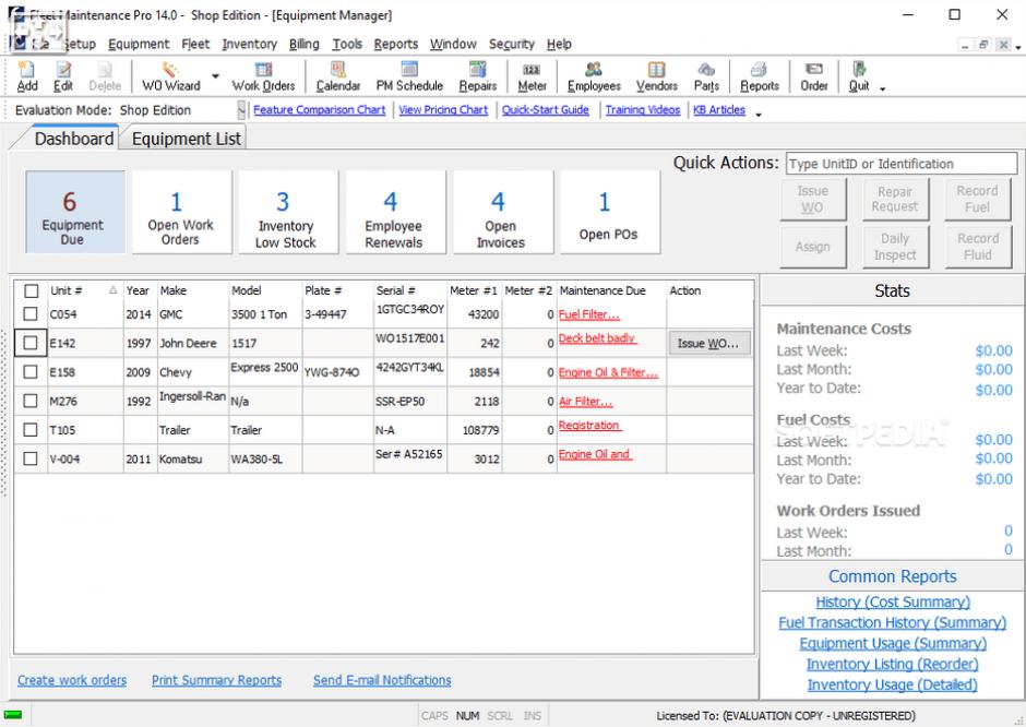 Fleet Maintenance Pro main screen