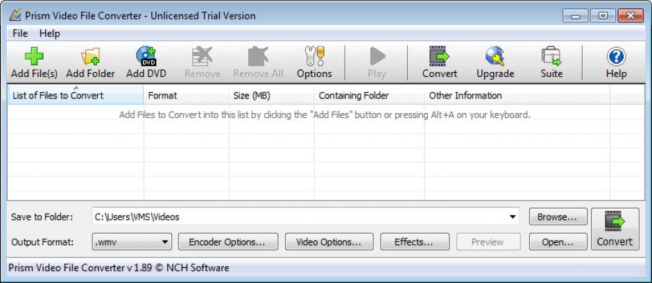 Prism Video File Converter main screen