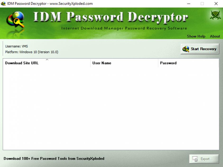 IDM Password Decryptor main screen