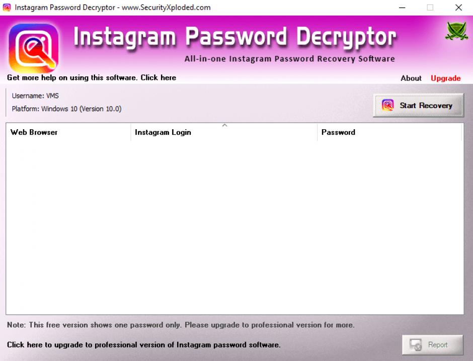 Instagram Password Decryptor main screen