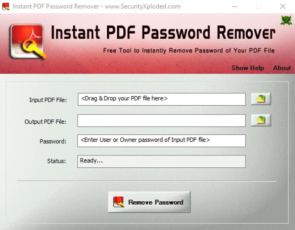 Instant PDF Password Remover main screen