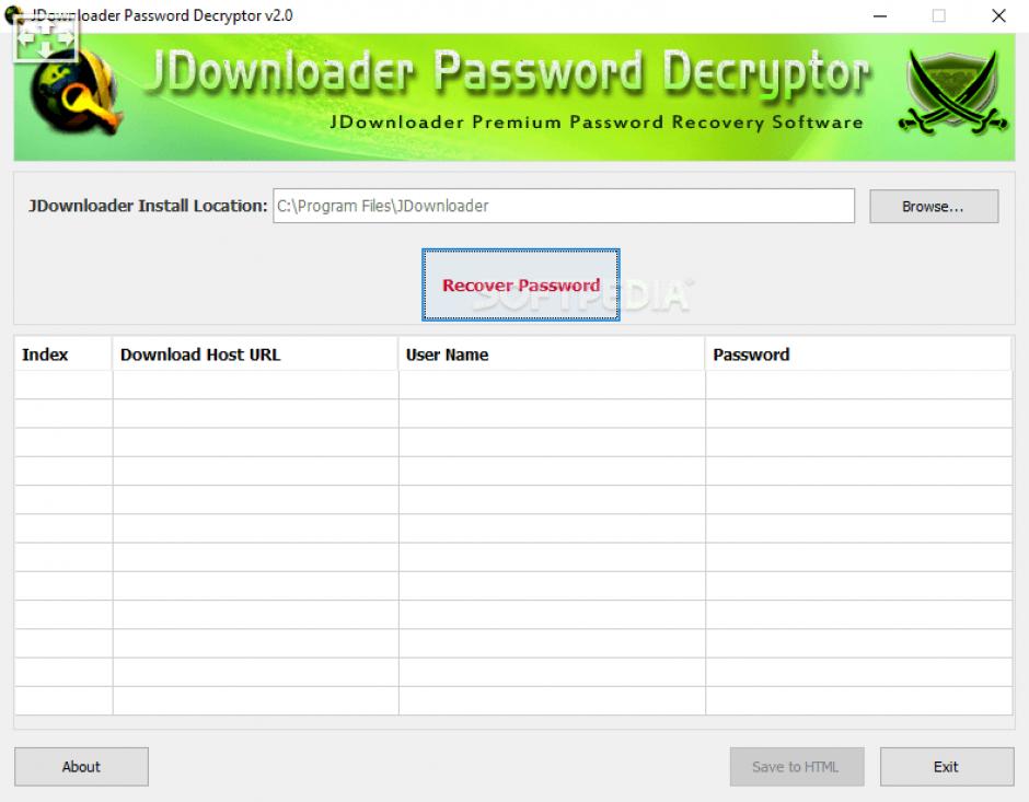 JDownloader Password Decryptor main screen