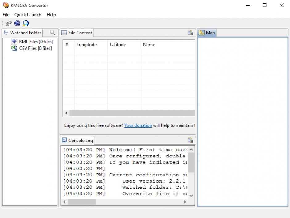 KMLCSV Converter main screen