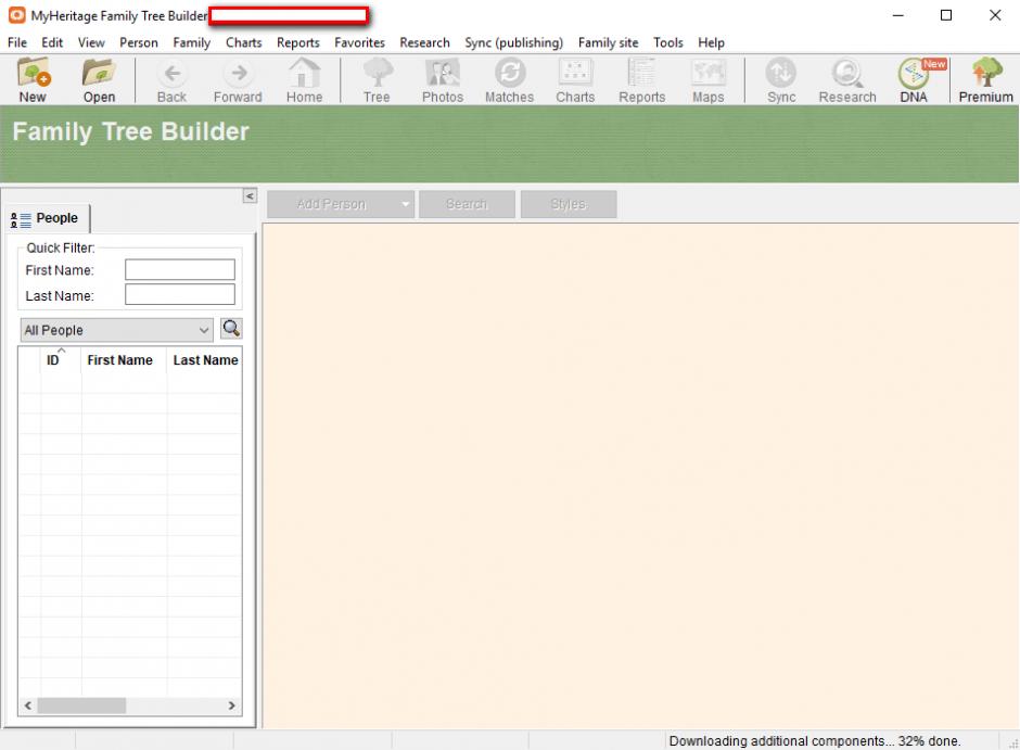 MyHeritage Family Tree Builder main screen