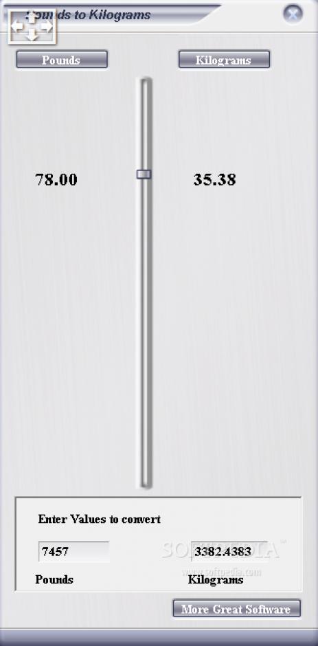 Pounds to Kilograms Converter main screen