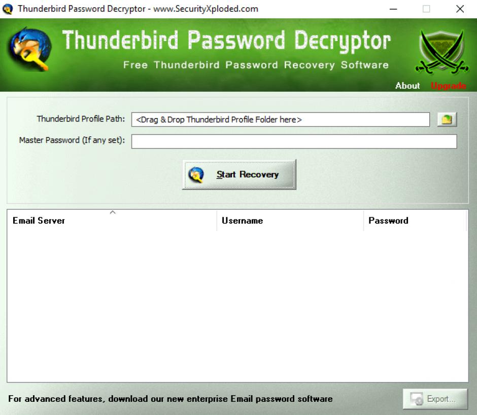 Thunderbird Password Decryptor main screen