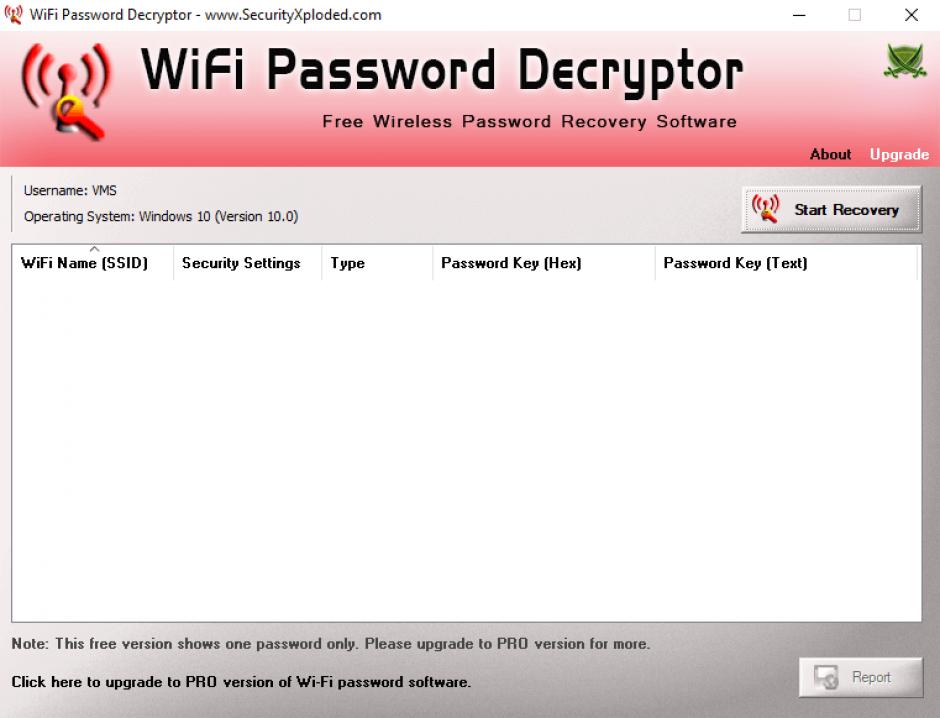 WiFi Password Decryptor main screen