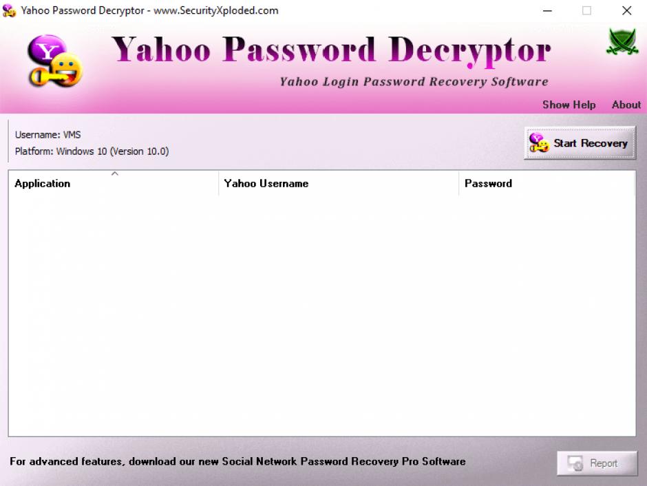 Yahoo Password Decryptor main screen