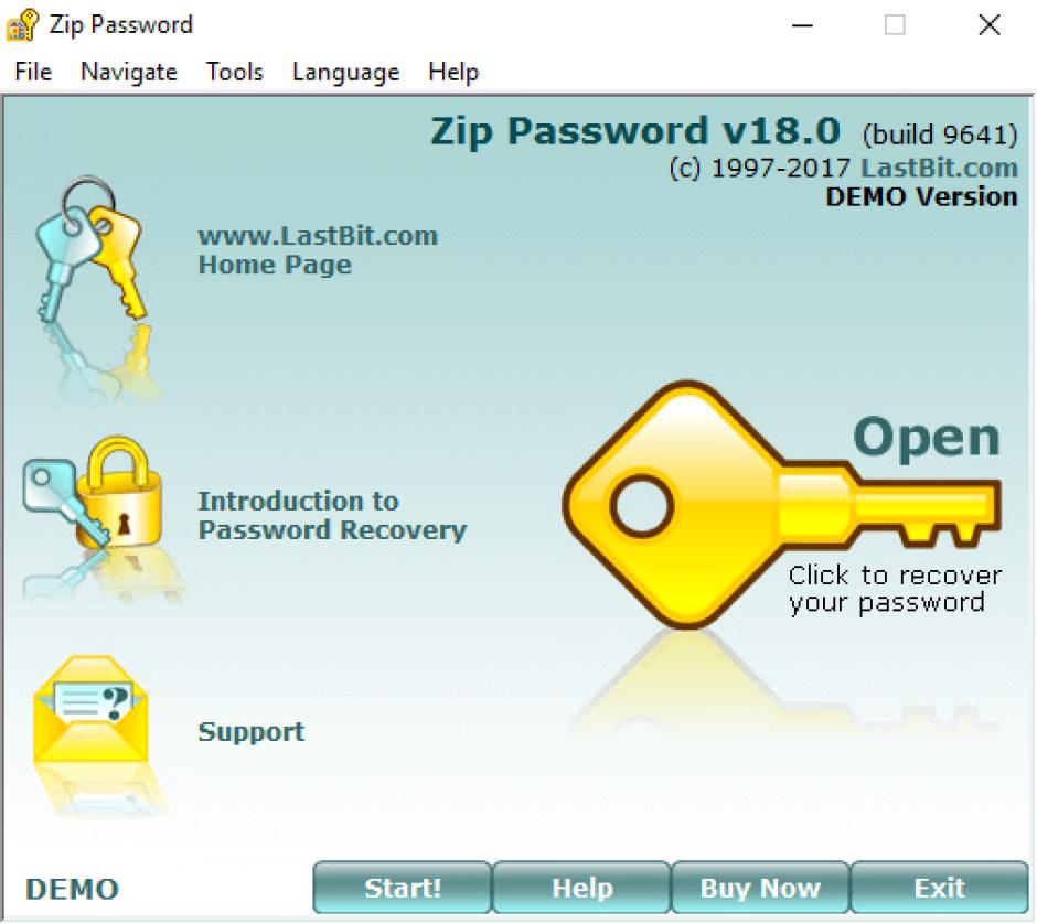 Zip Password DEMO main screen
