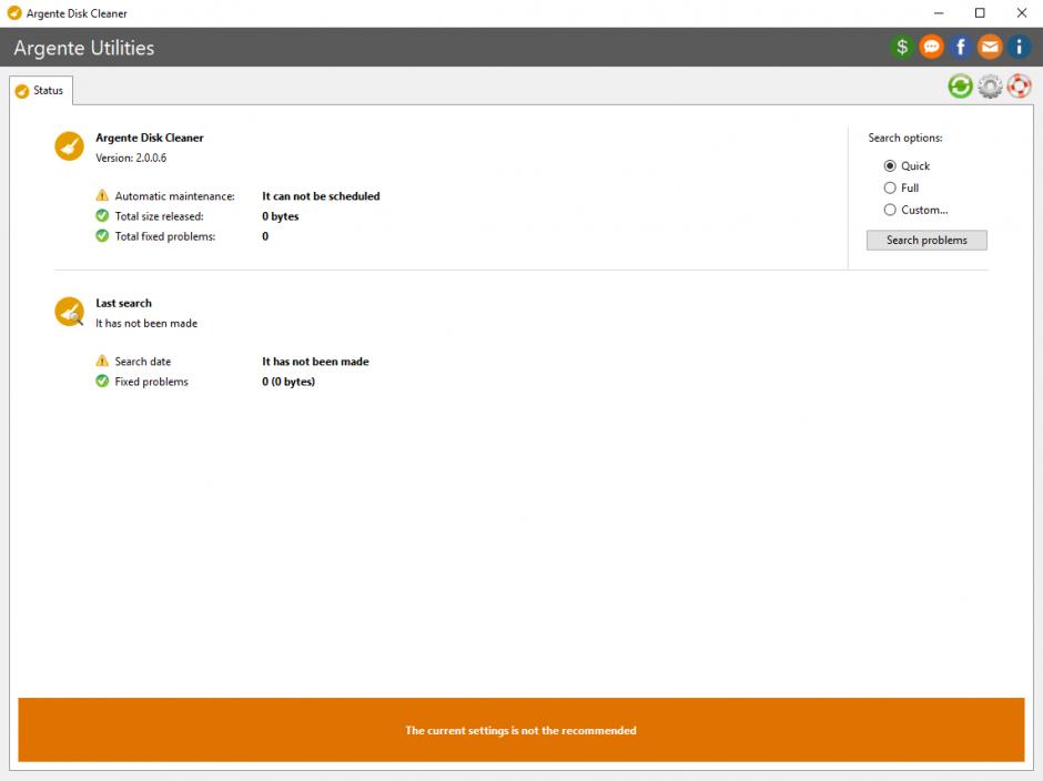 Argente Disk Cleaner main screen