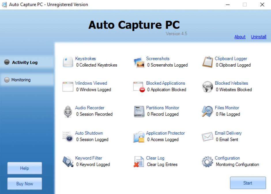 Auto Capture PC main screen