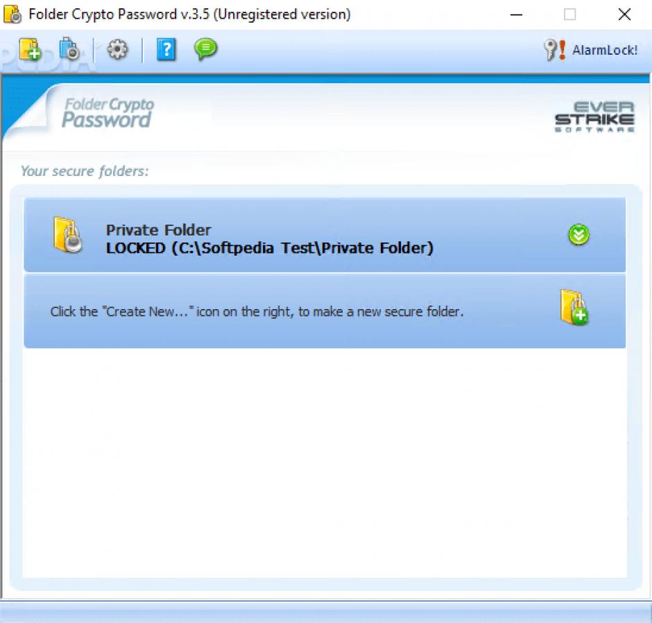 Folder Crypto Password main screen