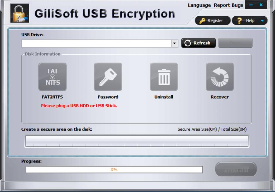 GiliSoft USB Stick Encryption main screen