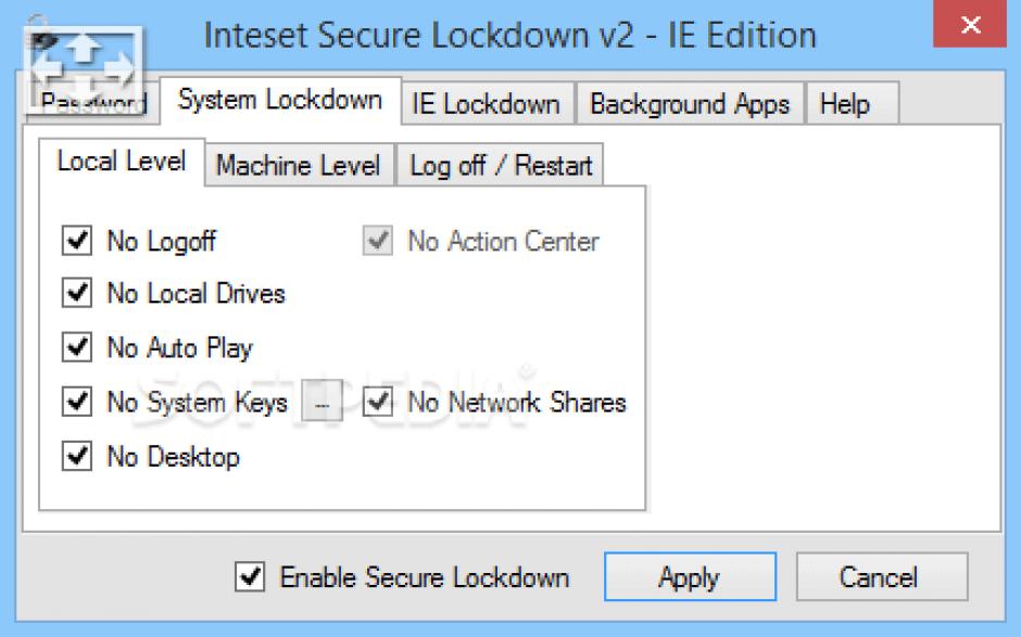 Inteset Secure Lockdown - Internet Explorer Edition main screen