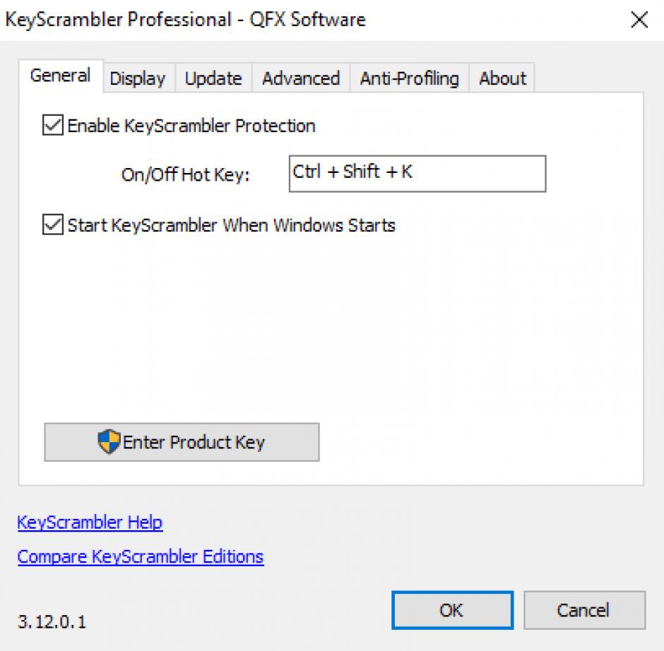 KeyScrambler Professional main screen