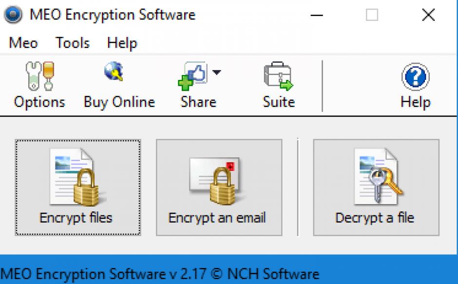 MEO Encryption Software main screen