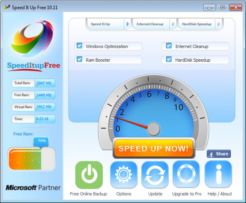 SpeedItup Free main screen