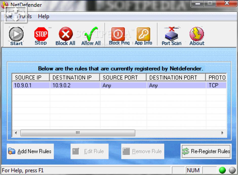 NetDefender - Firewall main screen
