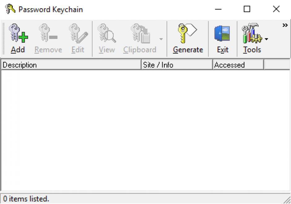 Password Keychain main screen