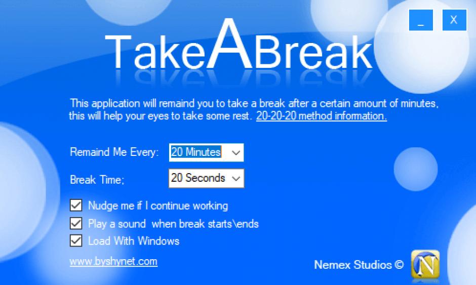 TakeABreak main screen