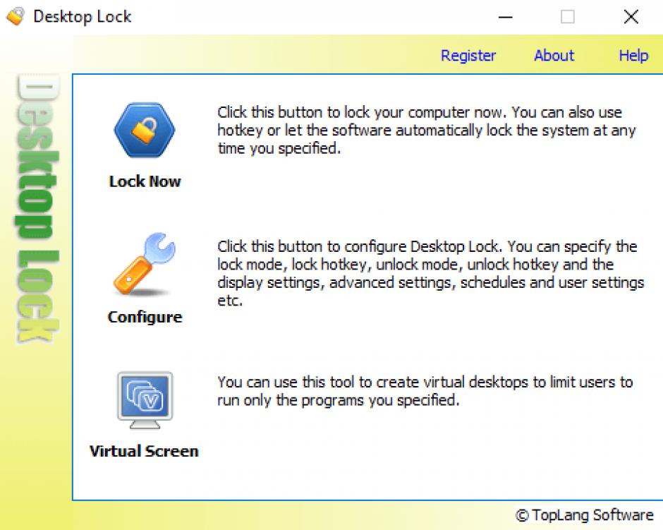 Desktop Lock main screen