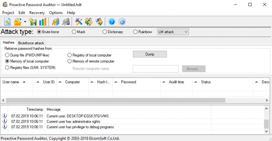 Elcomsoft Proactive Password Auditor main screen