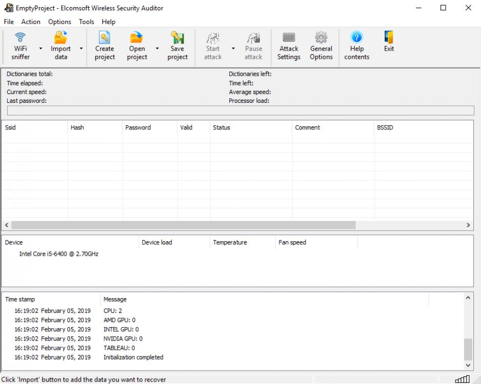 Elcomsoft Wireless Security Auditor main screen