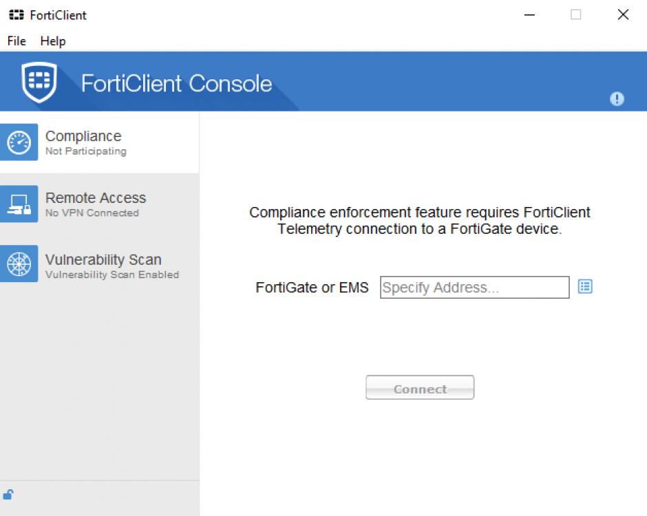 FortiClient main screen