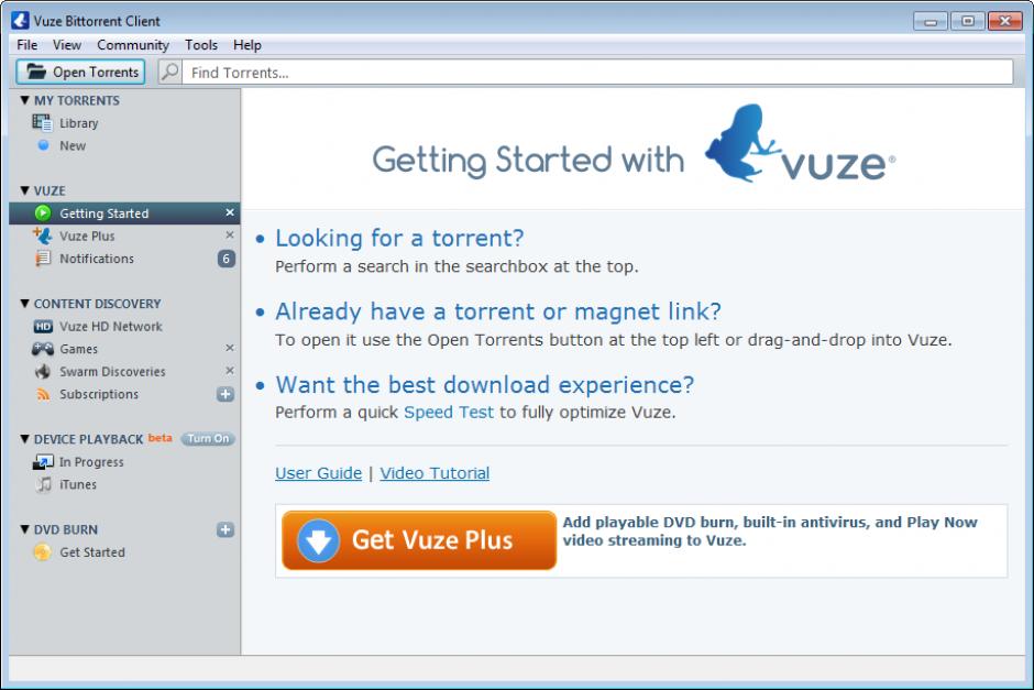 Vuze main screen