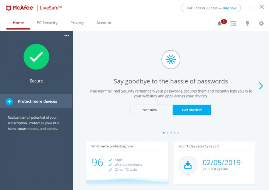 McAfee LiveSafe main screen