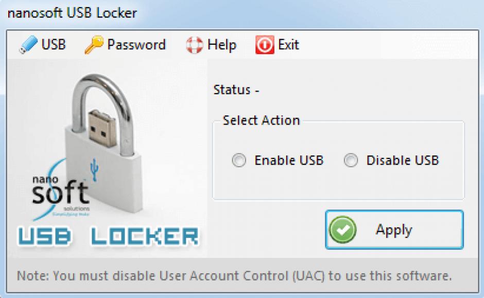 nanosoft USB Locker main screen