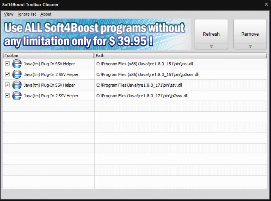 Soft4Boost Toolbar Cleaner main screen