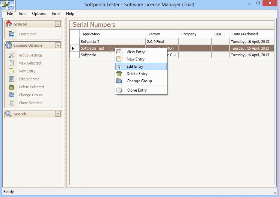 Software License Manager main screen