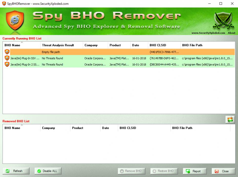 Spy BHO Remover main screen