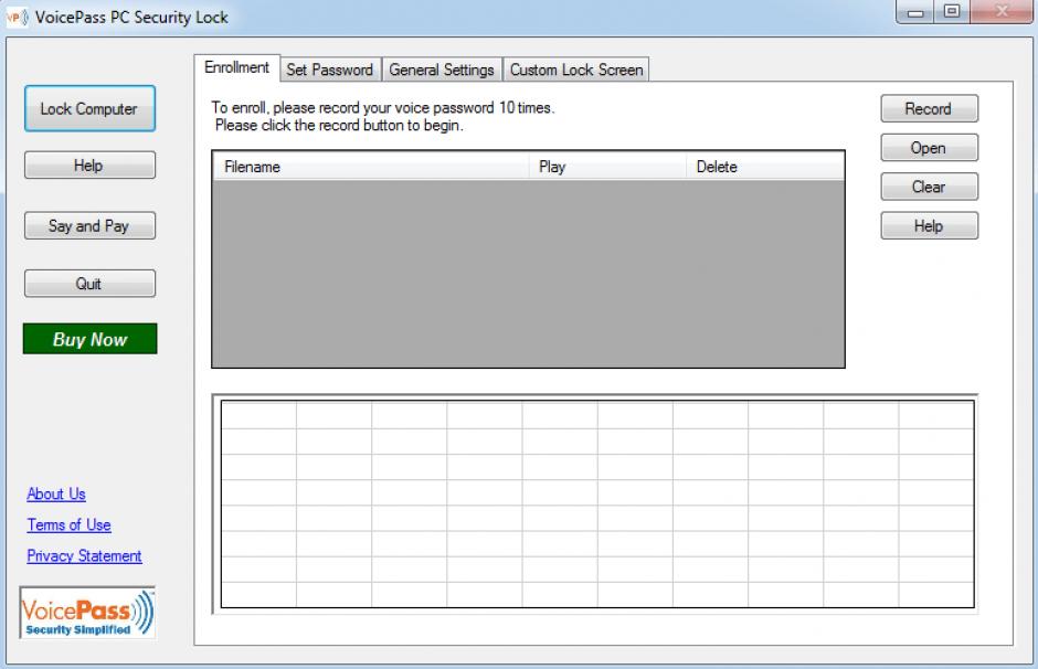 VoicePass PC Security Lock main screen