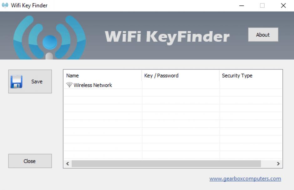 Wifi Key Finder main screen