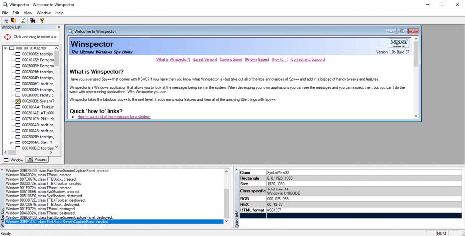 Winspector main screen
