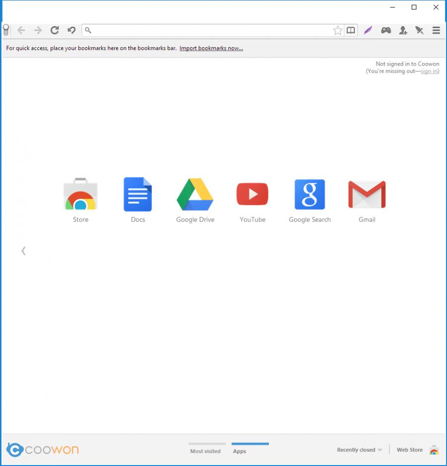 Coowon Browser main screen