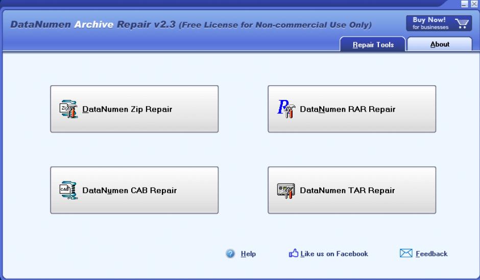 DataNumen Archive Repair main screen