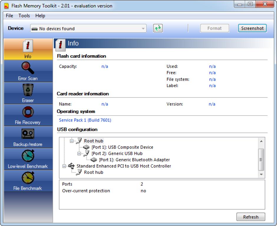 Flash Memory Toolkit main screen