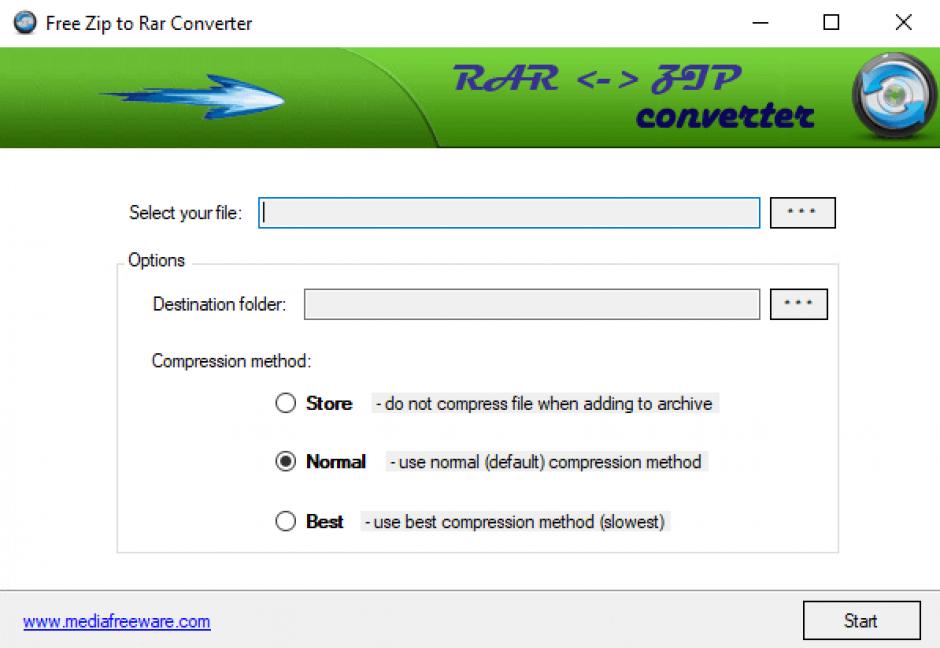 Free Zip to Rar Converter main screen