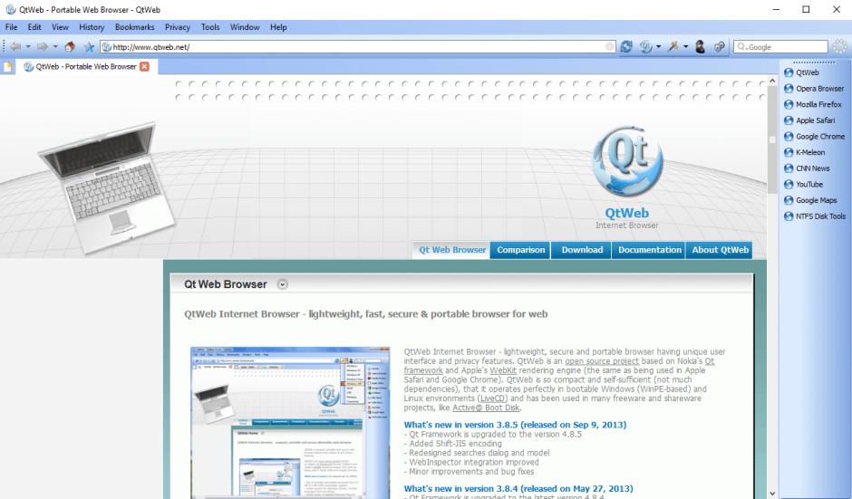 QtWeb main screen