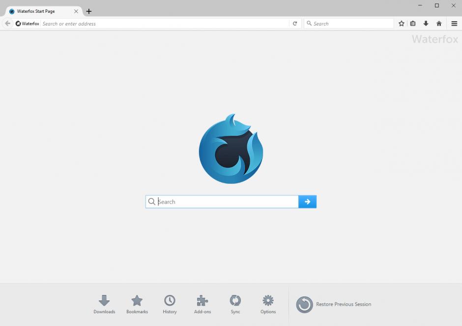 Waterfox main screen