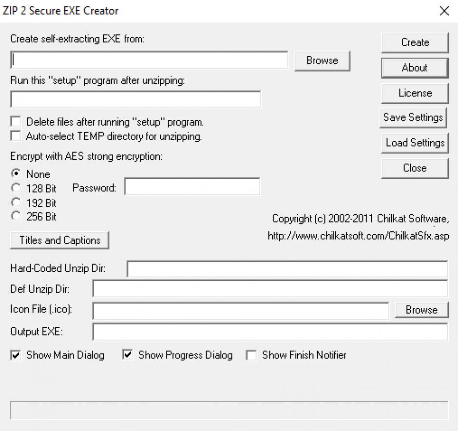 ZIP 2 Secure EXE main screen