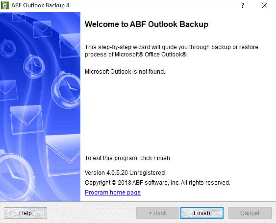 ABF Outlook Backup main screen
