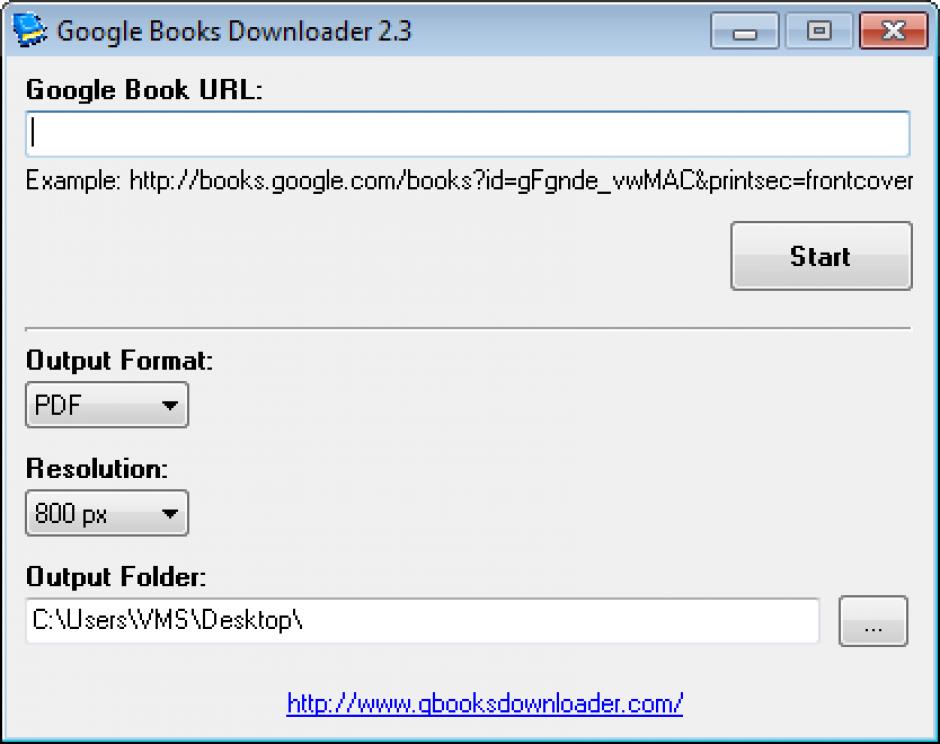 Google Books Downloader main screen