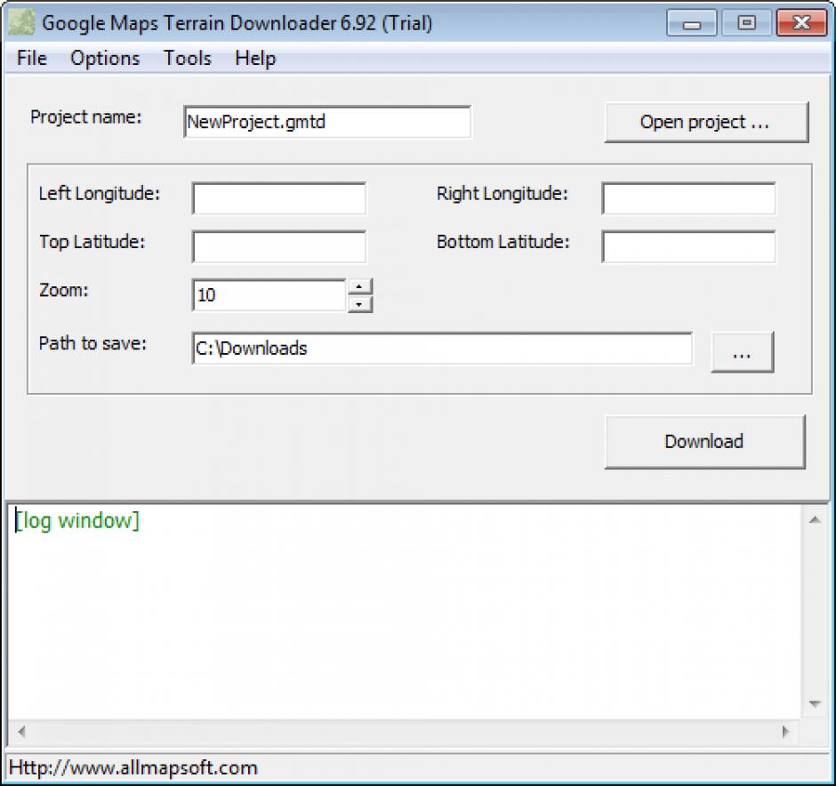 Google Maps Terrain Downloader main screen
