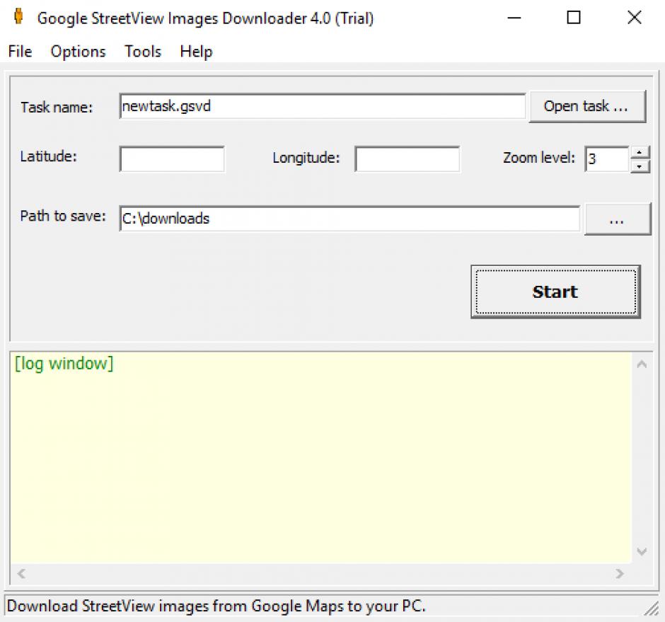 Google StreetView Images Downloader main screen