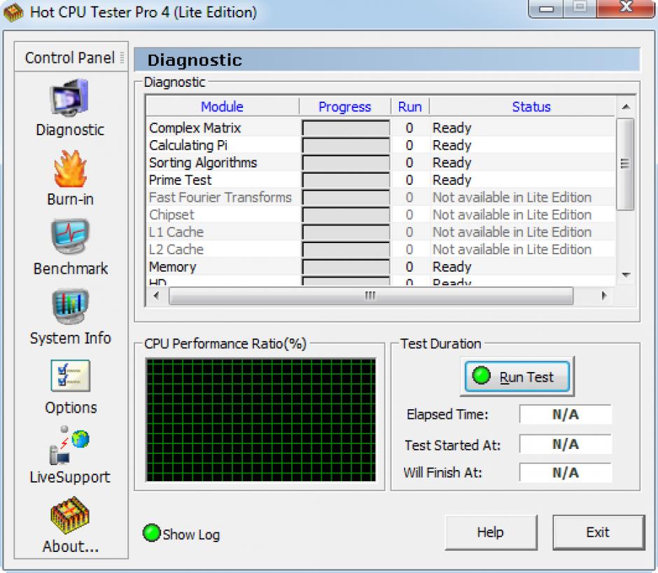 Hot CPU Tester Pro main screen